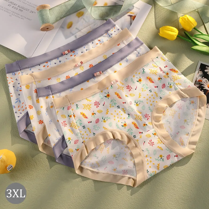 Sexy women underwear ice silk enlarged women underwear flower girl underwear mulberry silk antibacterial crotch underwear woman