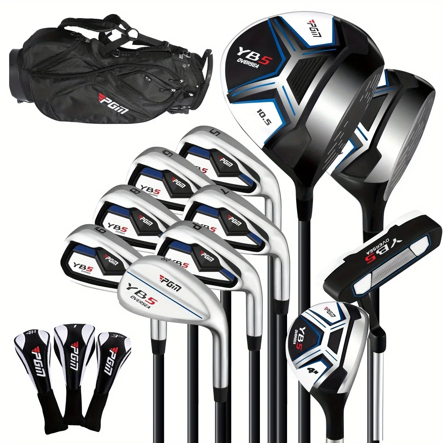 PGM Men's Golf Club Set, Including 11 Right-Handed Clubs, 2 Wood Clubs, 1 Hybrid Club, 7 Iron Clubs, 1 Putter and a Golf Bag