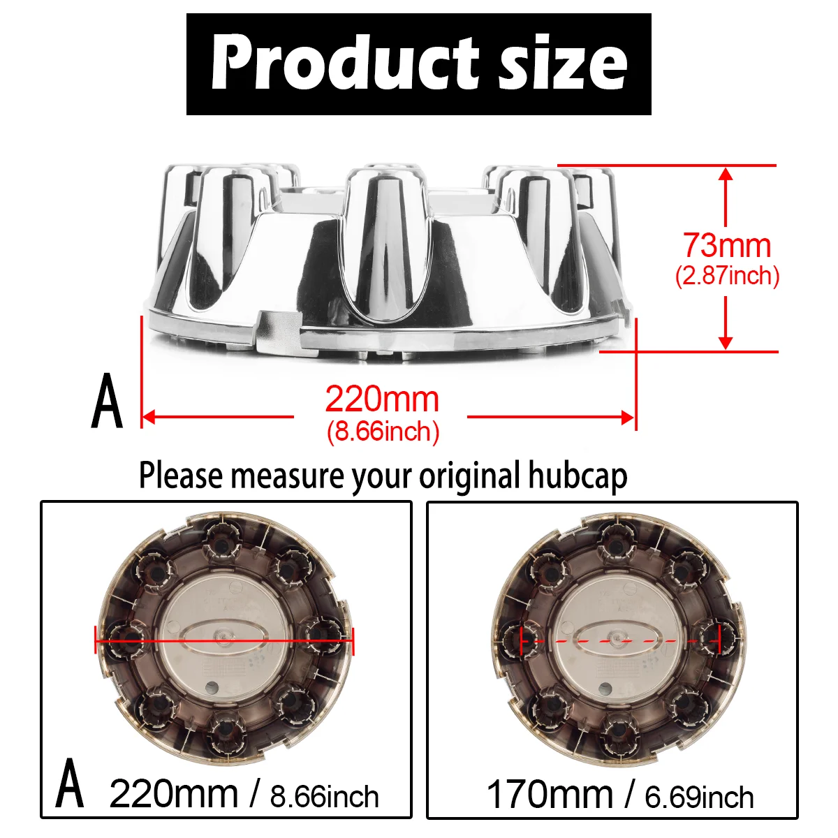 القطر الخارجي 1 / 2 أجهزة الكمبيوتر 220mm / 8.66 " القطر الداخلي 170mm / 6.69 " 2005-2010 f250 2005-2010 f350 srw 7c3z-1130-aa عجلة غطاء