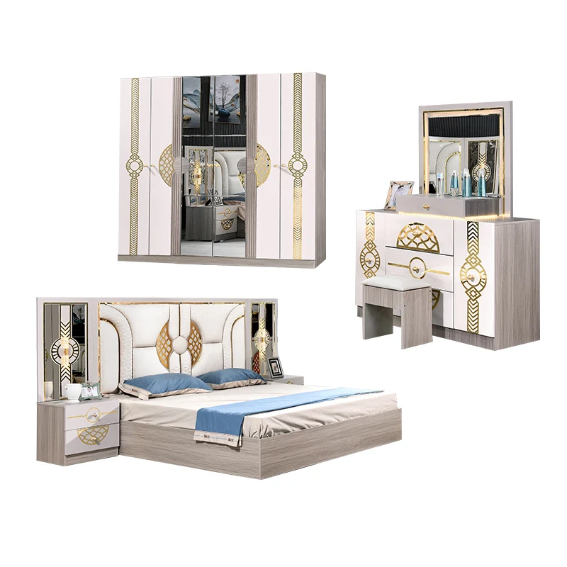 Wooden Frame Full 5-piece Bedroom Set King Room Modern Deluxe Double Timber