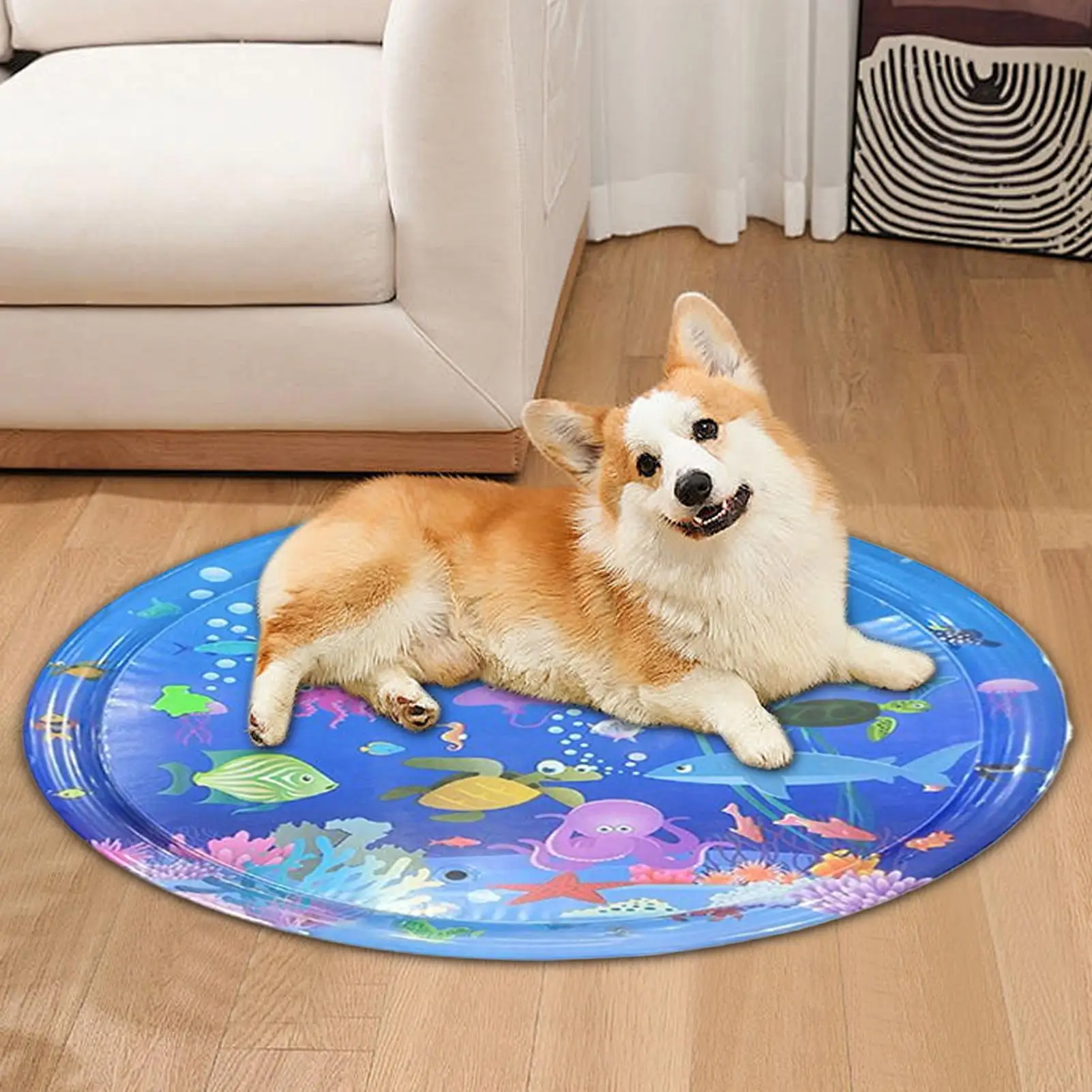 Water Mat for Babies Pet Cooling Pad Interactive Foldable Washable Cooling Mat for Outdoor Indoor Water Play Puppy Cat Pet