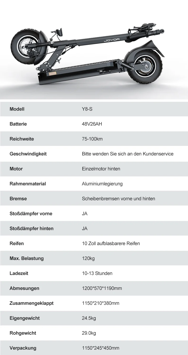 JOYOR Y8-S(ABE) Elektroroller 10-Zoll-Rad 48V 26Ah Akku 120KG Tragkraft Bis zu 82KM Reichweite – Detail 2