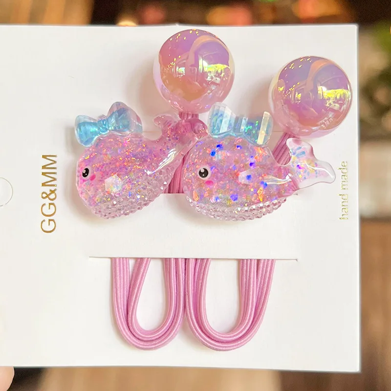 2PCS New Lovely Little Whale Girls Kids Elastic Hair Bands Princess Hair Accessories Children Hair Ties Baby Headwear