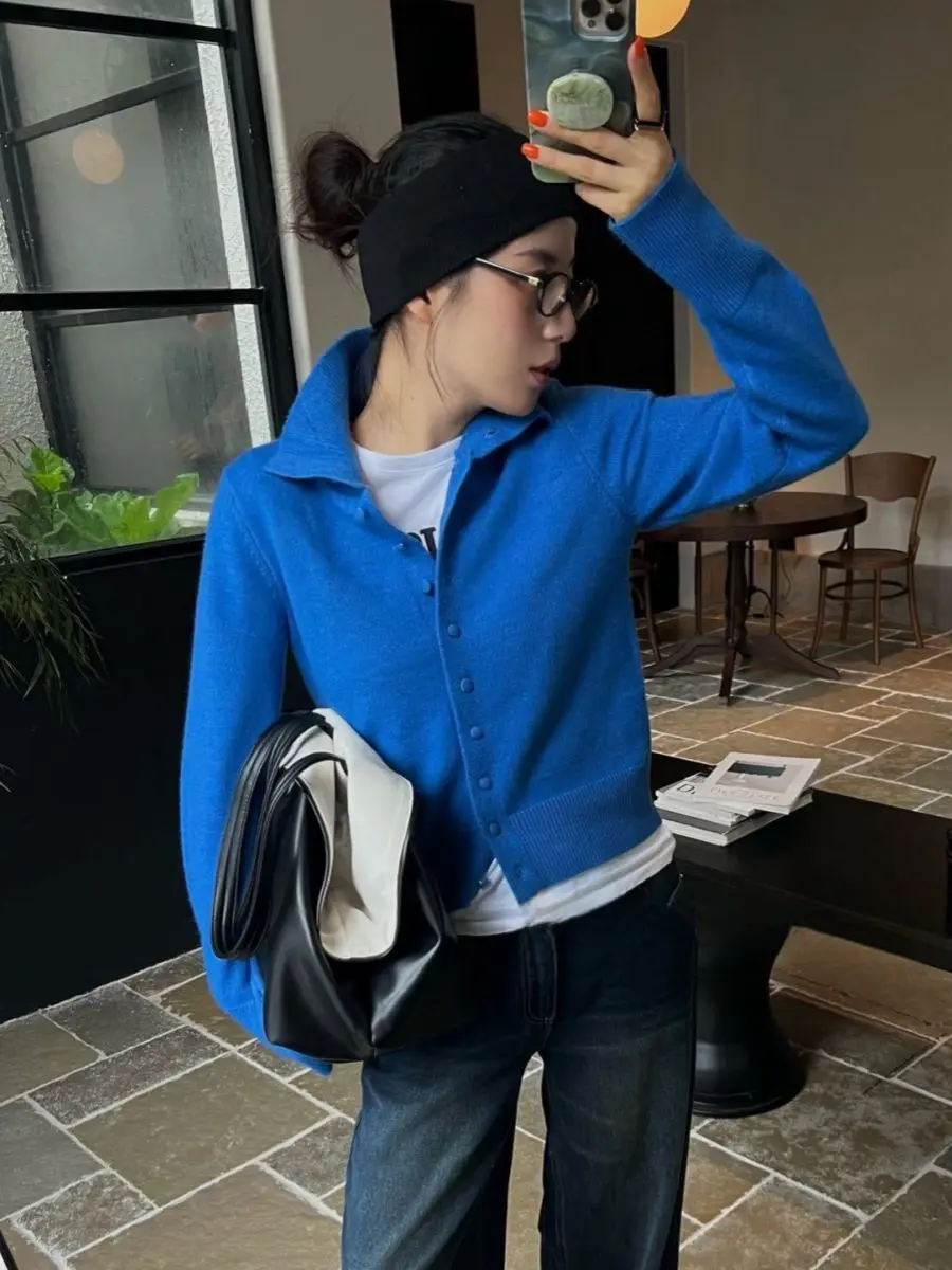 

Korean Style Two Way Sweater Women High Neck Loose Knit Cardigan 2025 Winter Warm Pullover Versatile Lazy Fit Top