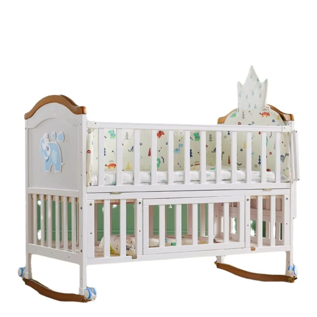 

Детская кроватка из цельного дерева, неокрашенная детская колыбель BB, многофункциональная детская передвижная кровать для новорожденных