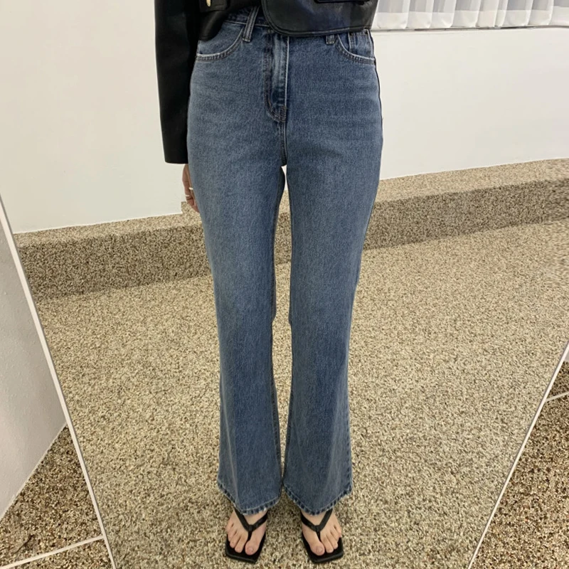 

High Waist Retro Chic One Button Double ket Slimming Micro Flared Jeans Women's Faionable Versatile Denim Pants Autumn