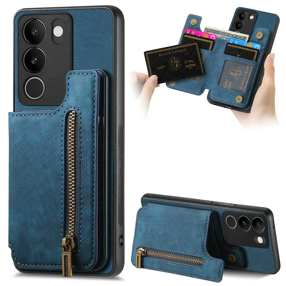 Wallet Case Zipper Leather Card Funda for Vivo V30 Lite 4G 2024 Case Phone Vivo V40 SE V 30 E Pro V40SE V30E 5G Back Cover Funda