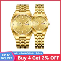 Reloj de cuarzo de lujo para hombre y mujer, cronógrafo de acero inoxidable, dorado, con fecha, 3 bares, resistente al agua, L1020, 2023