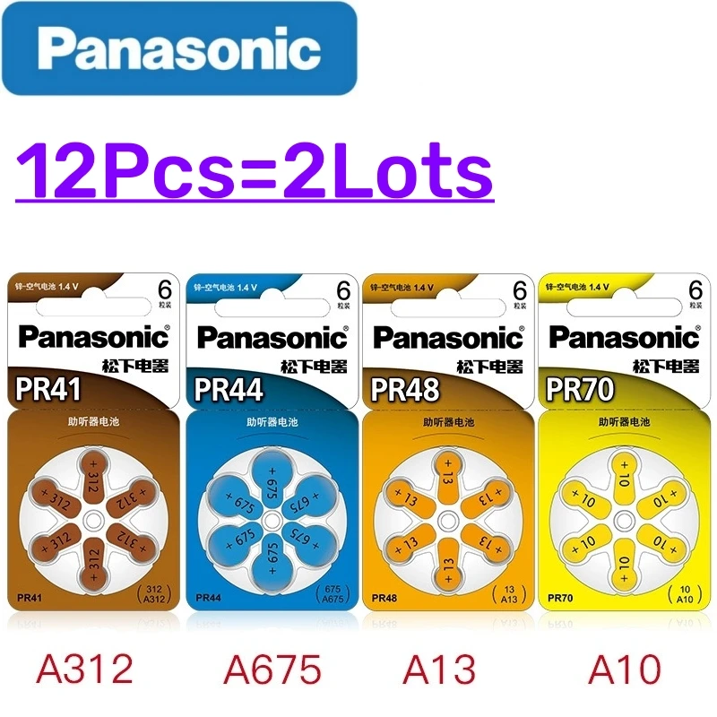 

12Pcs Panasonic Original A10/A13/A312/PR41/PR48/PR70/PR536/PR44 Hearing Aid Zinc Air Battery