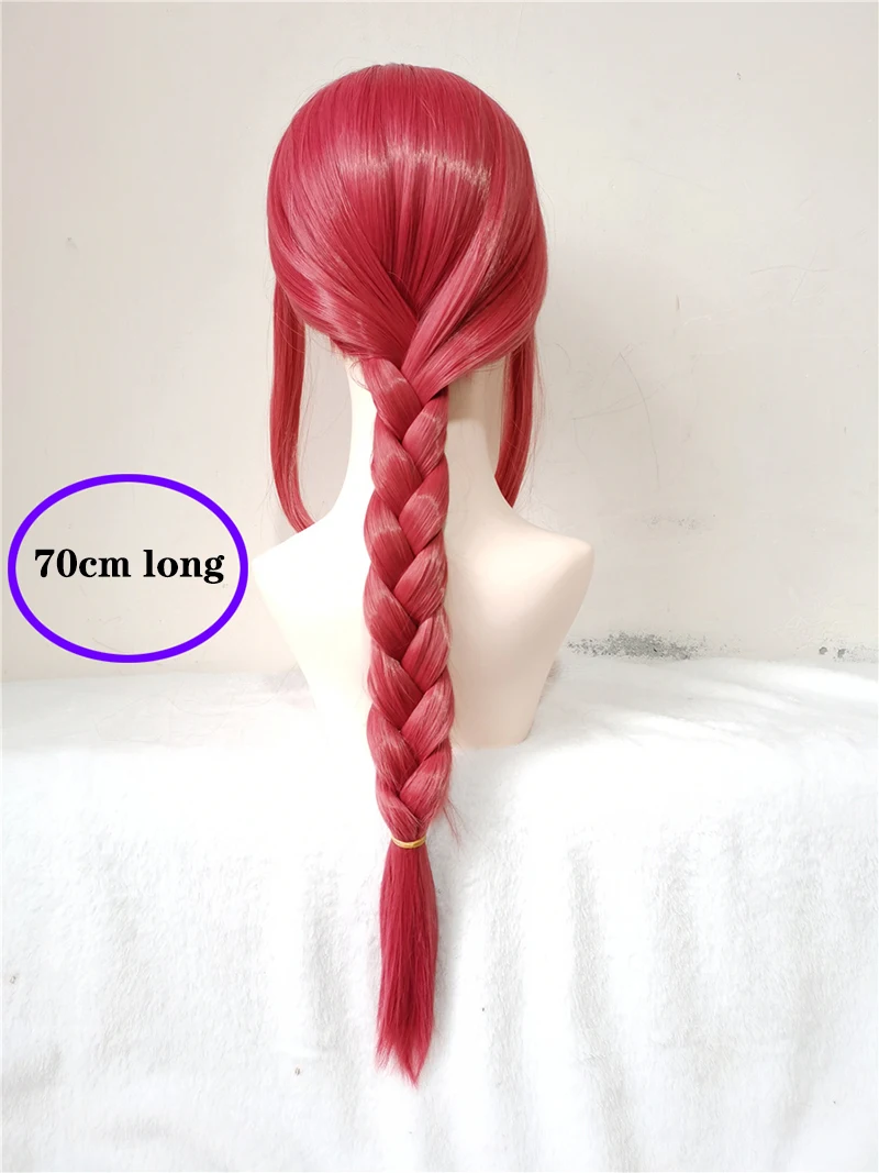 Makima Chainsaw Man Anime Cosplay Perruque, Cheveux Longs Tressés Rouges, Perruques de ixd'Halloween, Bonnet, Degré de Chaleur, 70cm