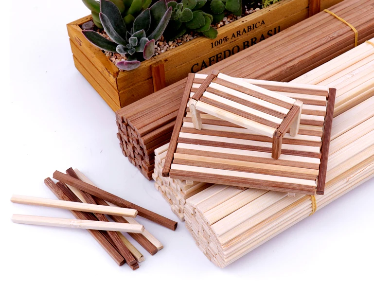 20/50/100Pcs Round Square Flat Bamboo Sticks Wooden Bar Craft Handcraft Making Airplane Building Model DIY Handmade Art Supplies