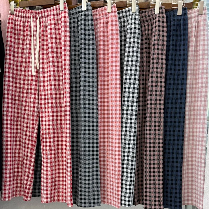 

Autumn and Winter Women's Double-Sided Warm Home Casual Grid Loose and Thick Lazy Style Wearing Outside Ladies Pajama Pants