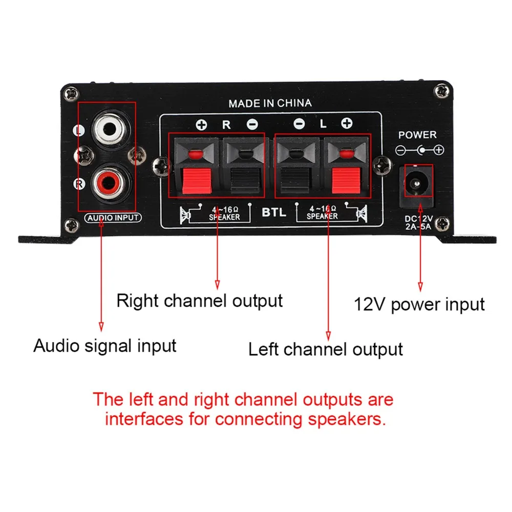 20w+20W Mini Power Amplifier 47K Resolution AK170 Audio Amplifier with Low Distortion Rate 12V Power Amplifier Audio Systems