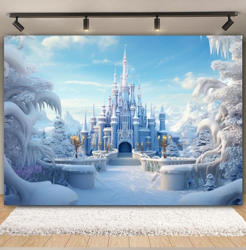 Winter Ice Castle Christmas Backdrop Frozen Wonderland Snowy Forest Xmas Kids Baby Portrait Photography Background Photo Studio