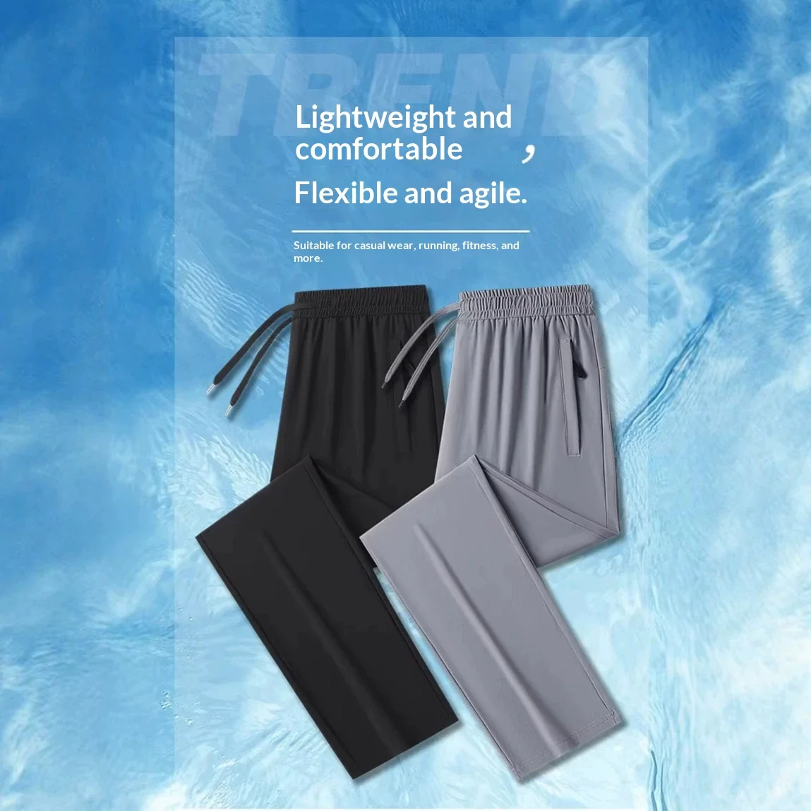 

Mens Ice Silk Casual Pants Loose Straight Leg Summer Ultra Thin Wrinkle Resistant Breathable Elastic Quick Dry Trousers bag