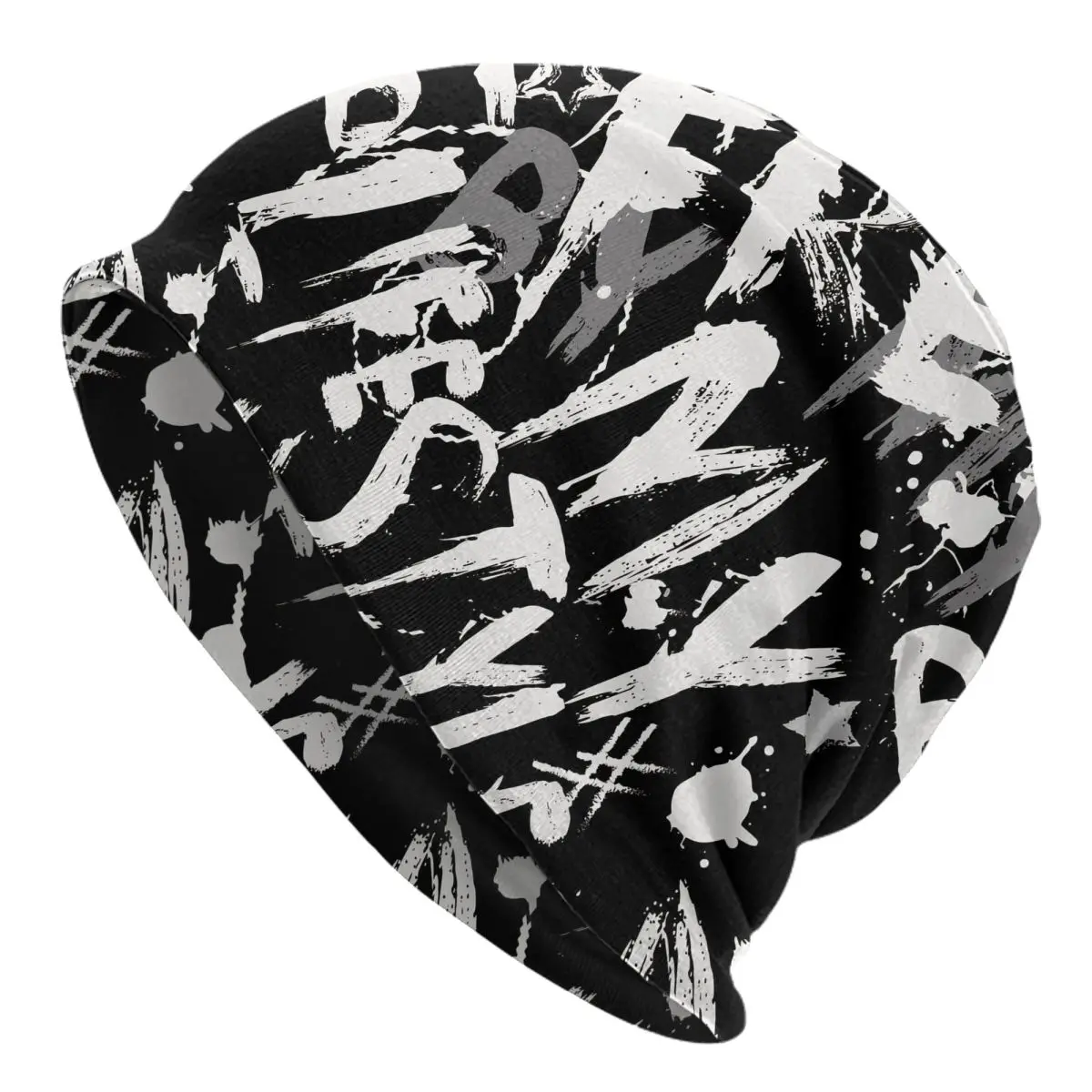 Graffiti Art Pattern Skullies Beanies Fashion Hats Black And White Patterned Dirty Thin Bonnet Hipster Caps Men Women's Earmuffs