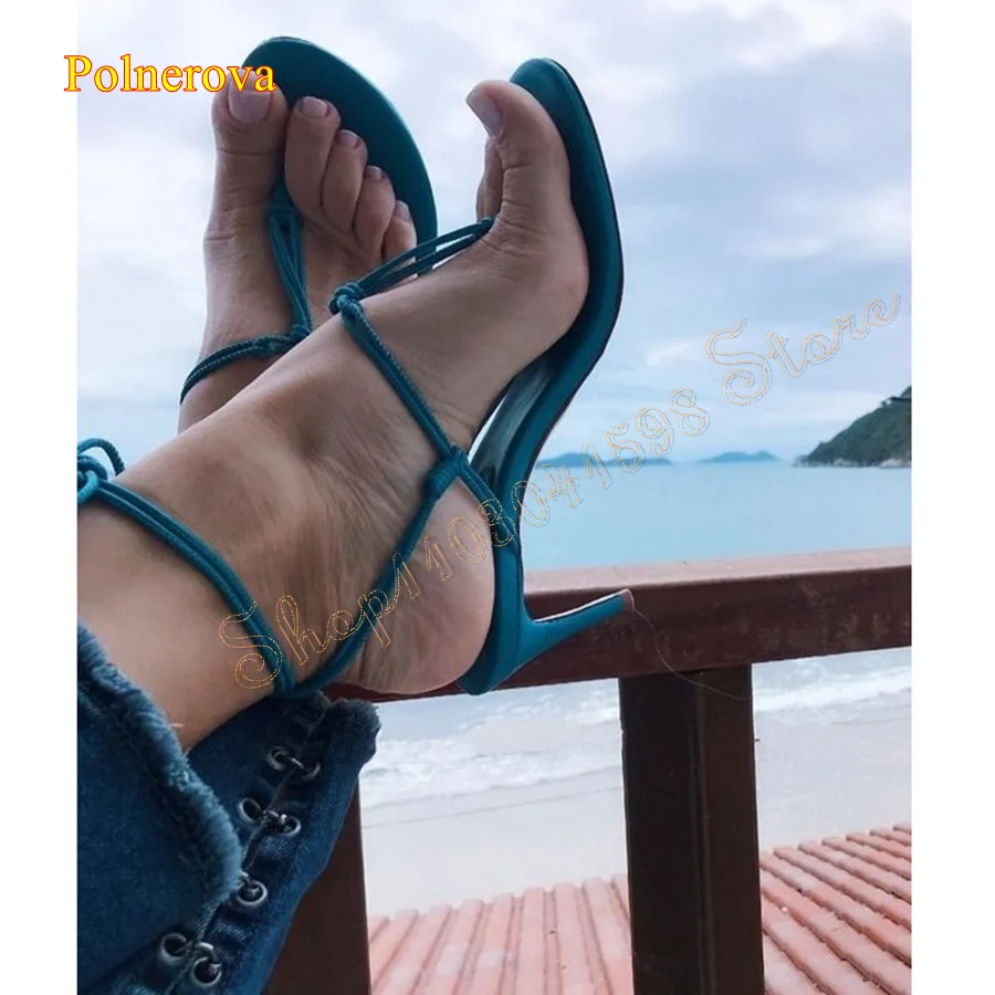 Blue Thin Rope Flip Flop Sandals Sexy Stiletto Women Shoes Wedding Party HIgh Heel Shoes Plus Size 2024 New Zapatos Para Mujere