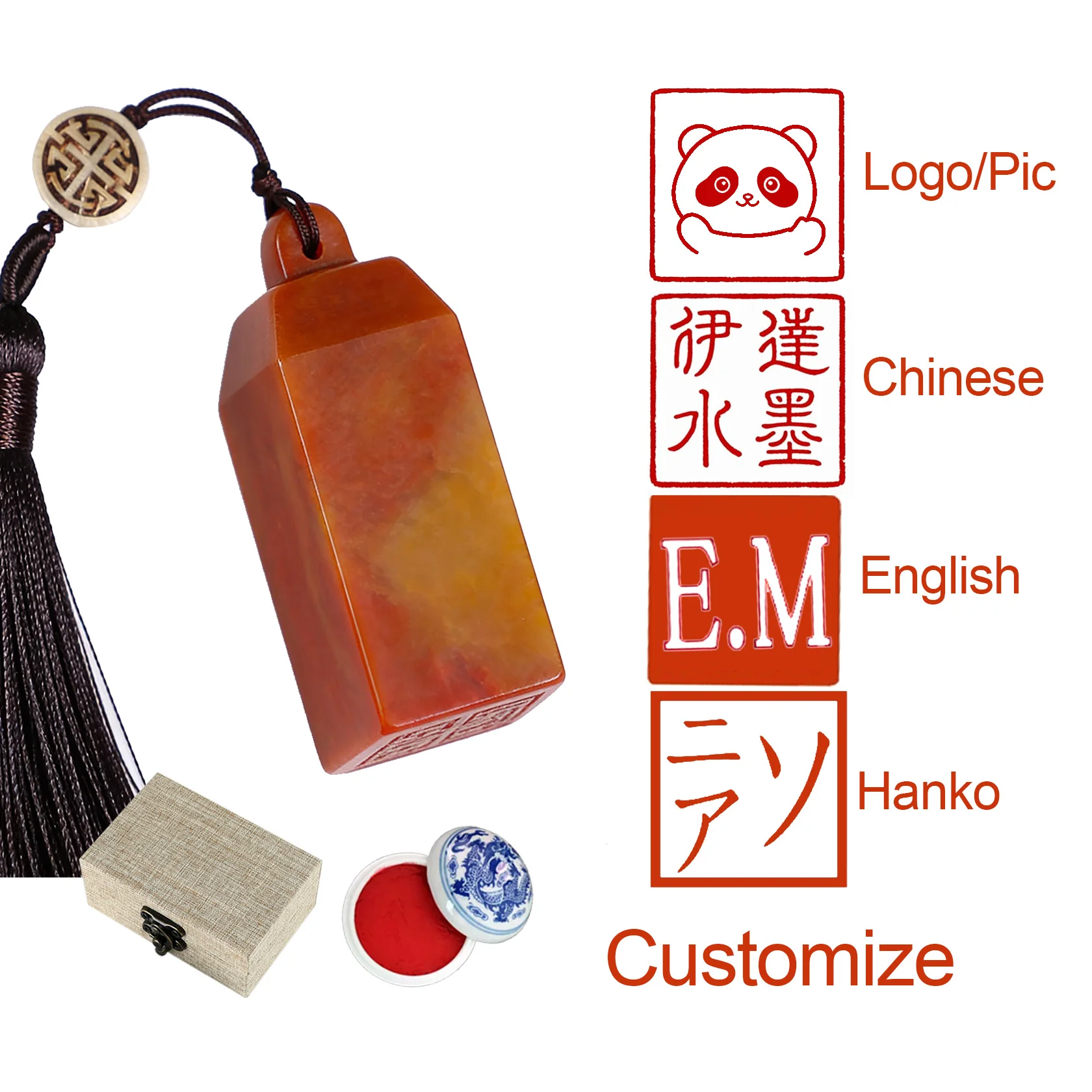 

Red Stone Stamp Custom Chinese Name Stamp for Calligraphy Japan Hanko Logo English Korean Stamps Seal
