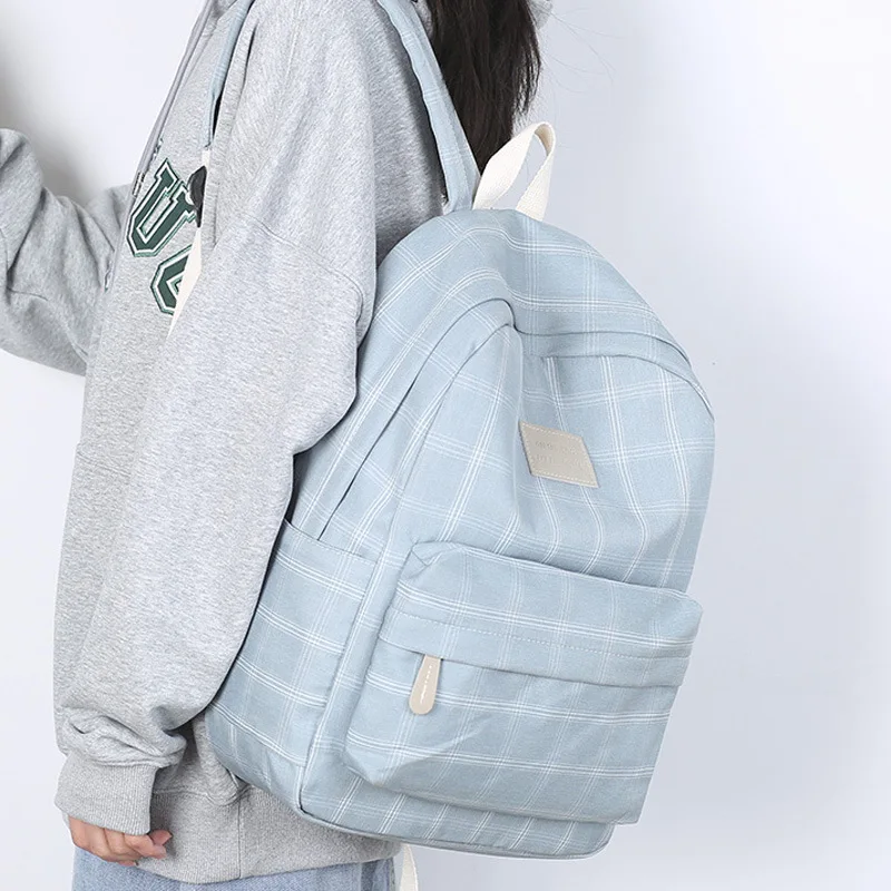 Mochila de lona quadriculada para mulheres, estudantes do ensino médio, estudantes do ensino médio, mochilas para estudantes universitários, outono, 2024