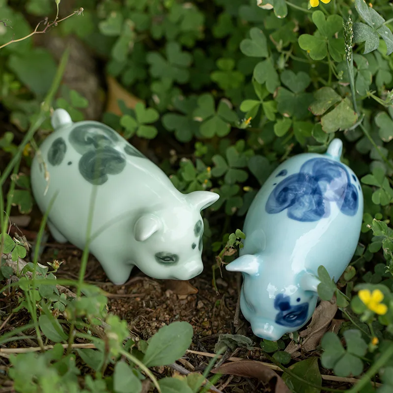 

Retro Ceramics Tea Pet Chinese Zodiac Animal Statue Lovely Pig Figurine Ornaments Desktop Crafts Tea Set Decoration Accessories