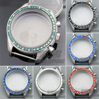 New 40mm VK63 Titanium Watch Case Blue Green Black Silver Red Insert With Coated Glass For VK63 Quartz Chronograph Movement Part