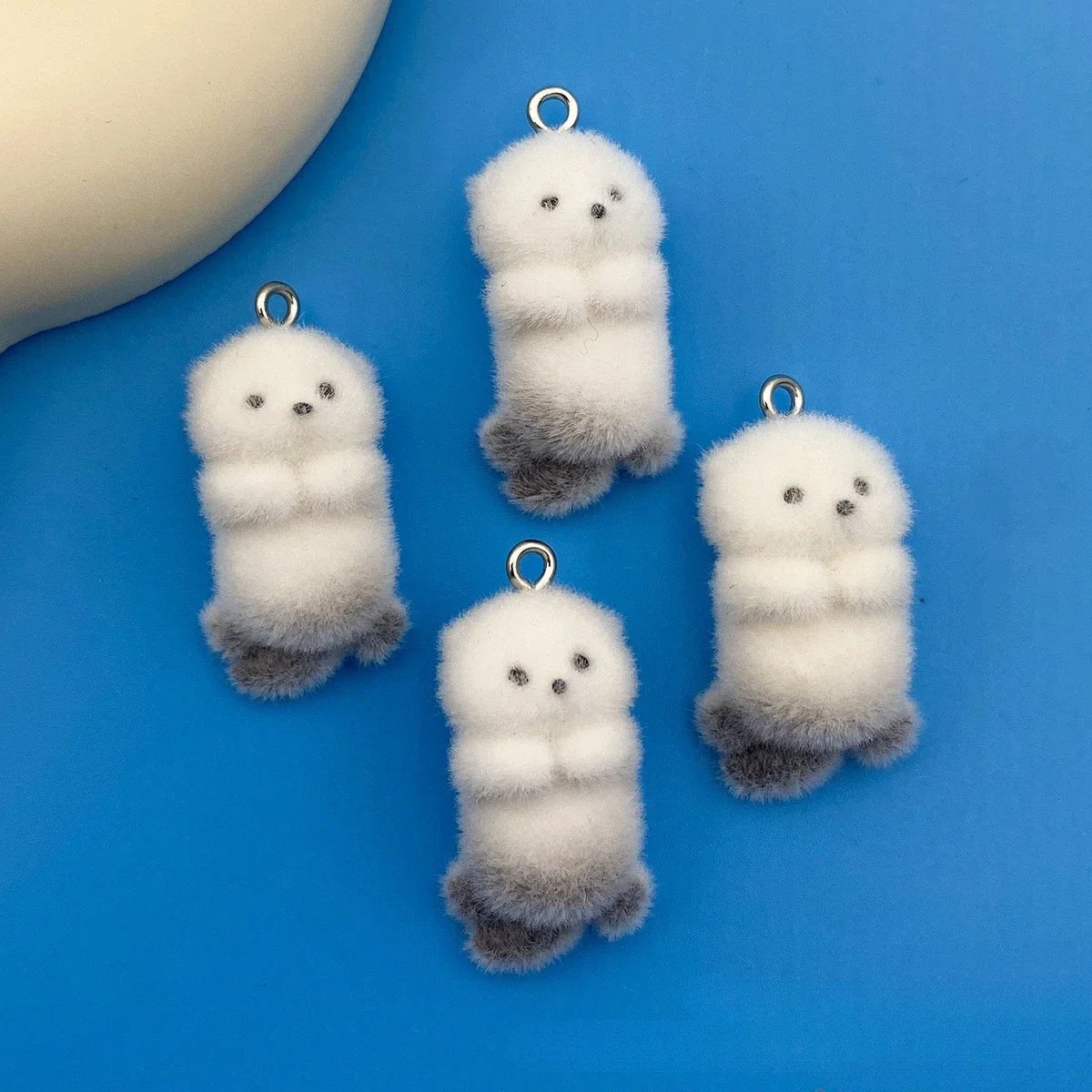 20Pcs 3D Cute Flocking Sea Lion Resin Charms Cartoon mini Plush Animal Pendant For Bag Keychain Earring DIY Crafts Jewelry Make