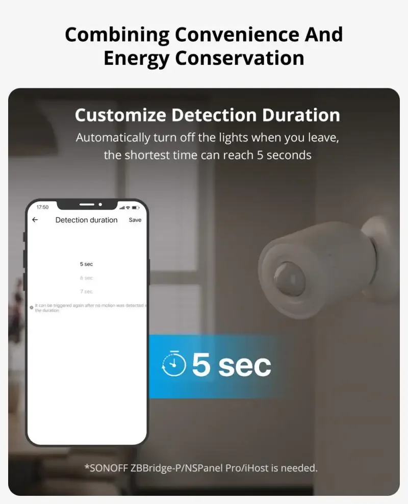 Imagem -03 - Sonoff-motion Sensor Snzb03p Zigbee Pir Detecção de Movimento 5-sec Segurança Doméstica Inteligente Trabalhar com Alexa Google Mqtt