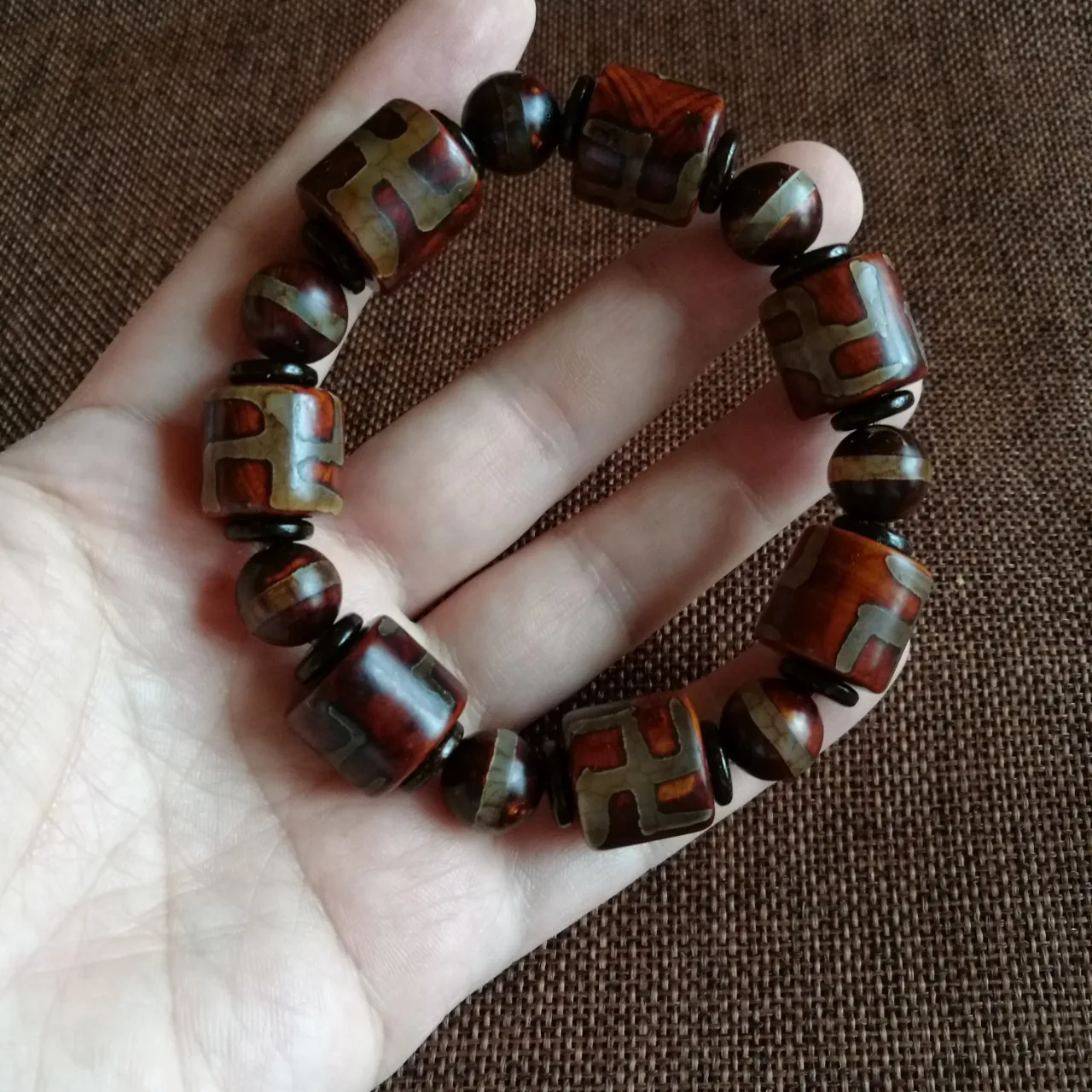 Agate Ten Thousand Characters Old Celestial Beads, One Line Beads, Short Pile Beads Jade Bracelets Bracelets, Handicrafts Ethnic