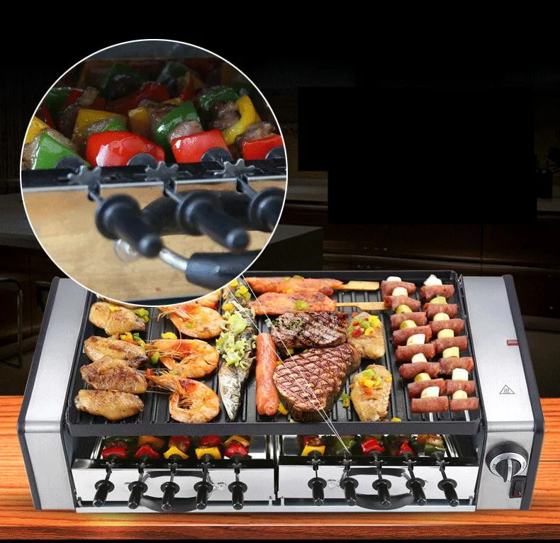 Barbecue Grill  Table Top Smokeless  Automatic Rotating Commercial  Grill 220V Strings  Pan Black Hot Plate