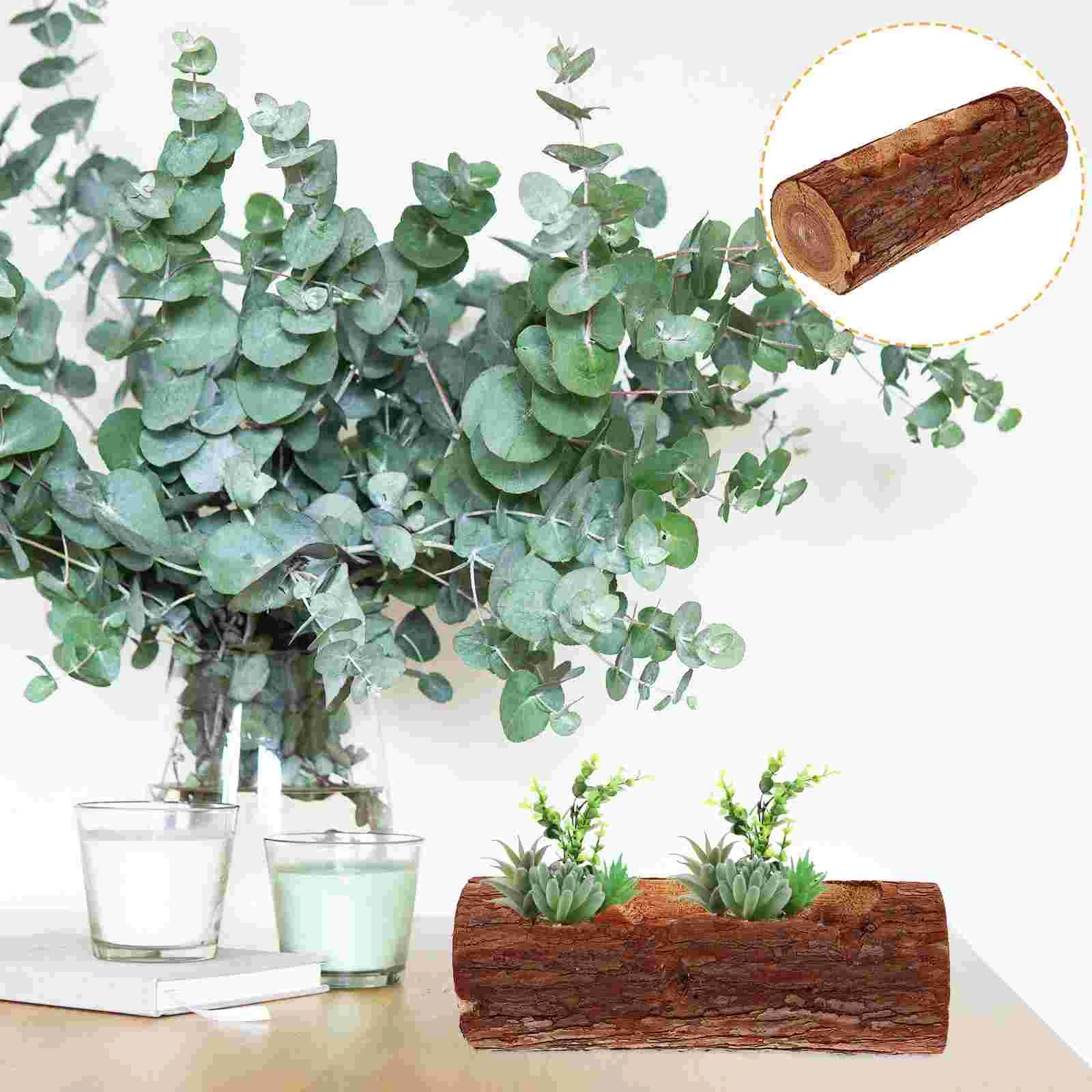 Outdoor Decor Tree Trunk Flower Vase Wooden Rustic Succulent Planter Box Wood Succulent Flower Pot Plant Container Box Retro