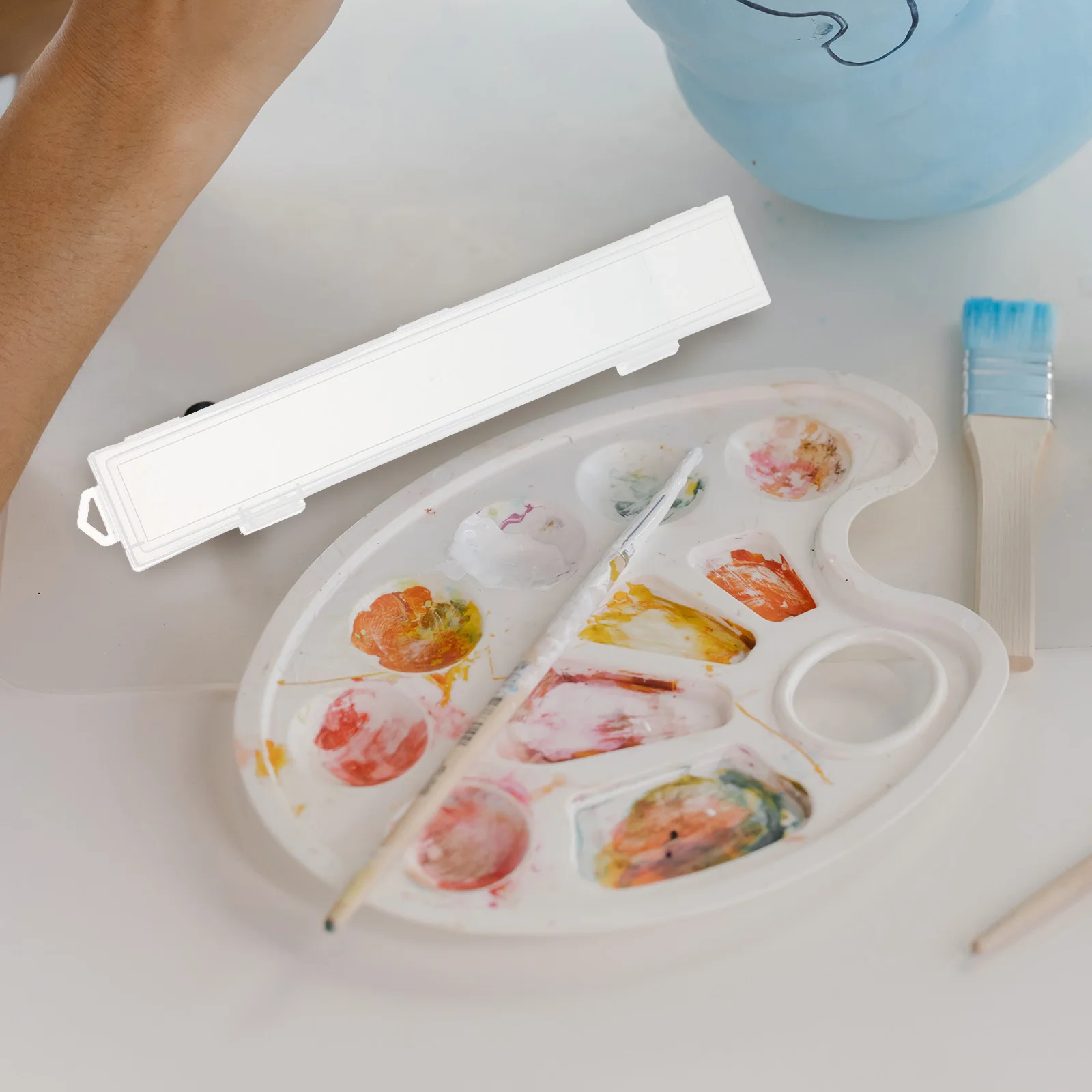 

8Pcs Painting Brush Case Clear Sturdy Watercolor Pen Box for Oil Gouache Supplies Easy-Access Hinged Lid Container School Art