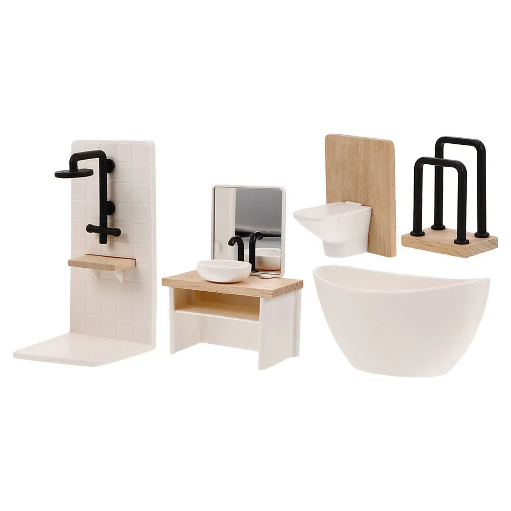 5 stks Miniatuur Poppenhuis Badkamer Set 1:12 Schaal Mini Badkamermeubels Fantasiespel Bad Wc Wastafel Douche Decor