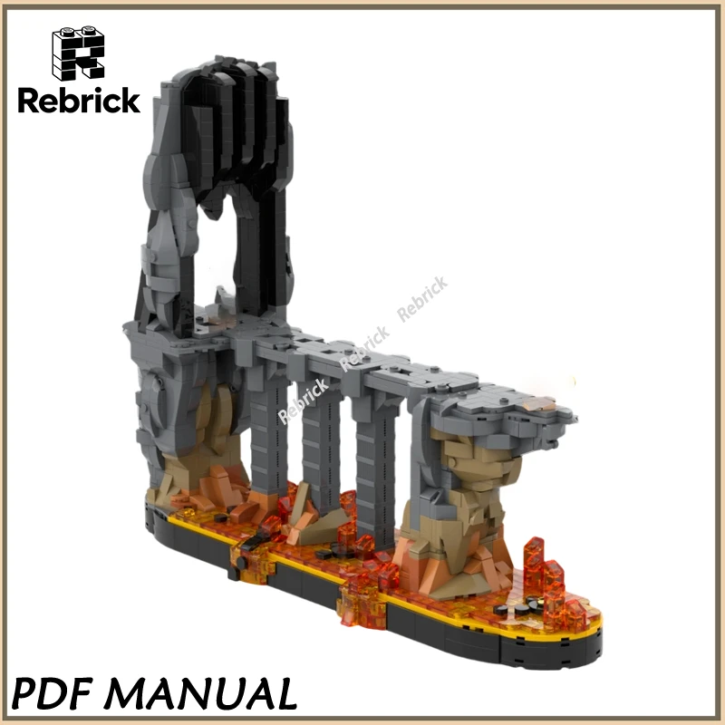 Les Brûlantes Ruines Volcaniques de la Crête, Modèle MOC Alternatif, Scène de Montagne Enflammée Sombre pour Collection et Présentation de Scénarios Fantastiques