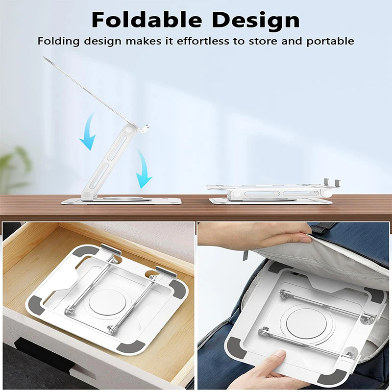 Stand Laptop lipat, dudukan Laptop lipat dengan dasar berputar 360 logam ergonomis dapat disesuaikan untuk Air/Pro dan lebih 10-15.6 inci Laptop
