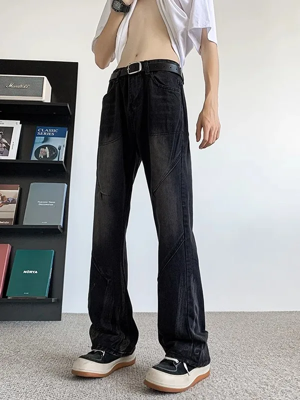 

Американские ретро-джинсы с градиентным черным окрашиванием, слегка расклешенные, мужские, прямые, в стиле High Street, универсальные, стильные, премиум-класса