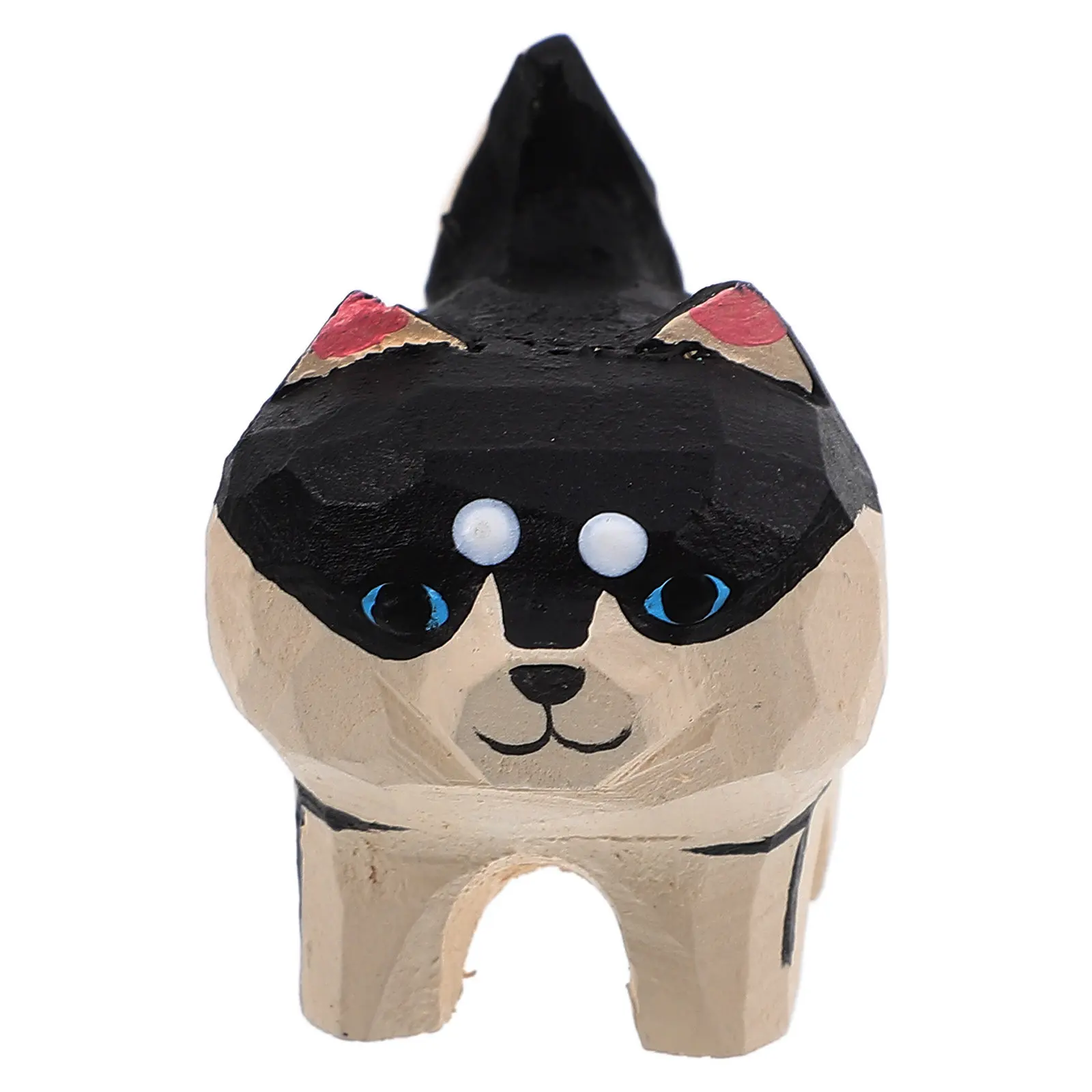 Handcrafted Wood Puppy Statue Natural Grain Design Desktop Bookshelf Display Cabinet Decor Wood Carving Ornament Home Dog Decor