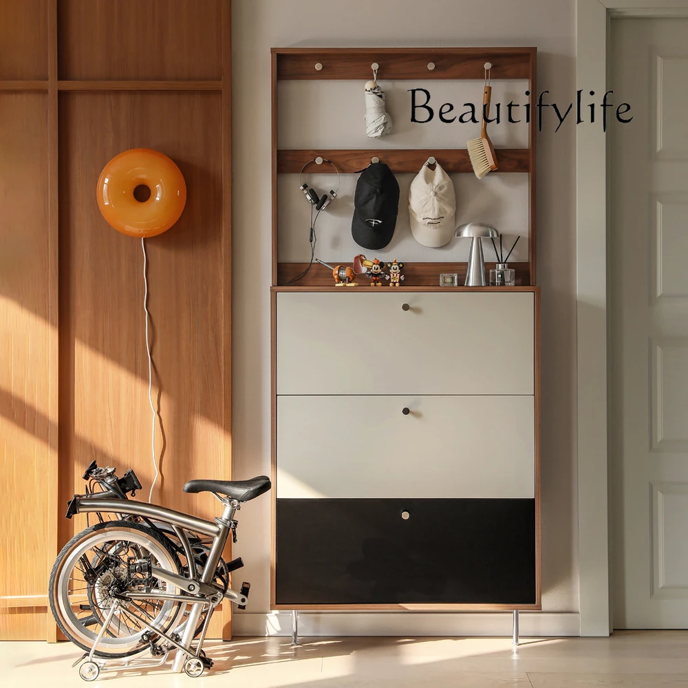 

Nordic medieval retro style integrated home tipping bucket metal entrance three-layer shoe cabinet door storage