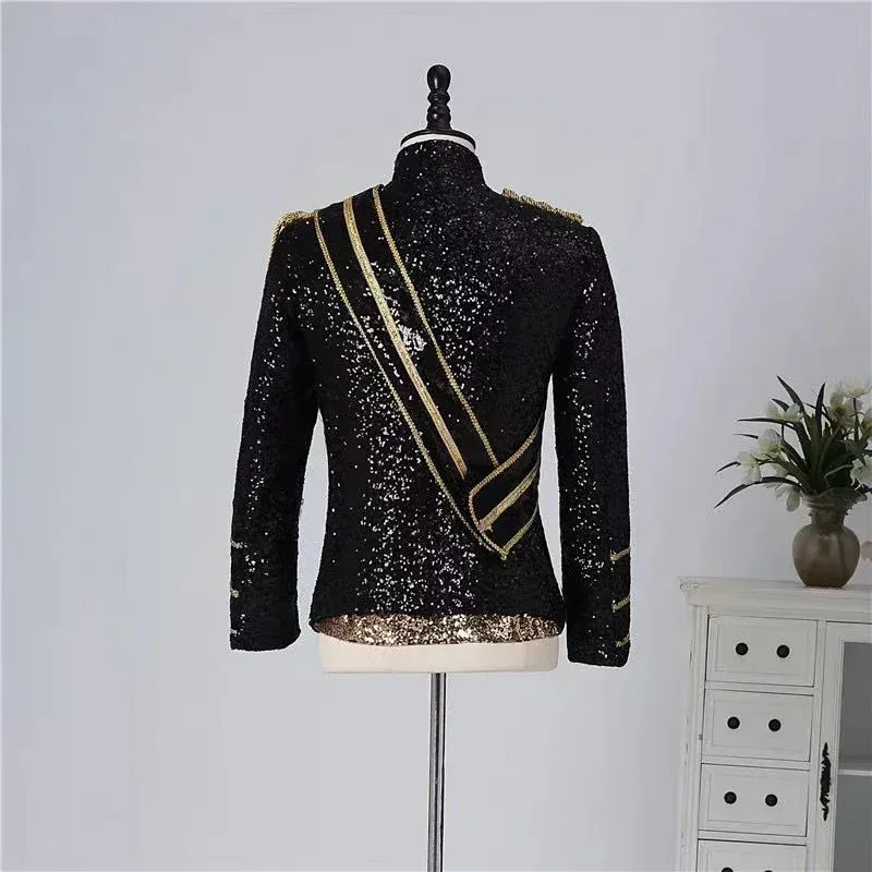 qq 123Men's Michael Jackson Top Medieval Vintage Gothic Punk Military Drummer Parade Jacket Marching Band Coat Costume