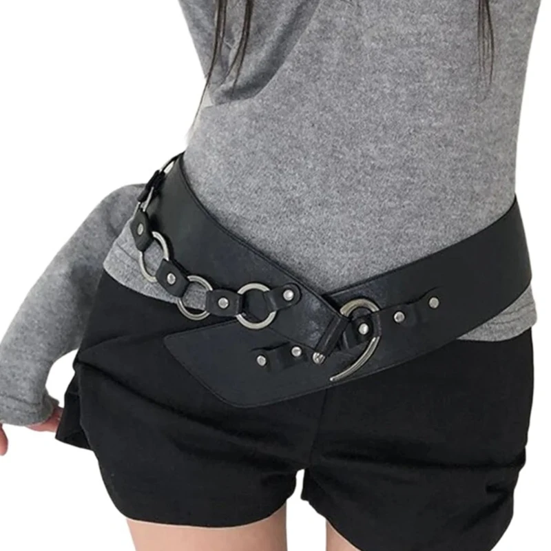 Y166 – ceinture large en cuir PU pour femmes, avec chaîne en métal, pour robes pull, usage quotidien