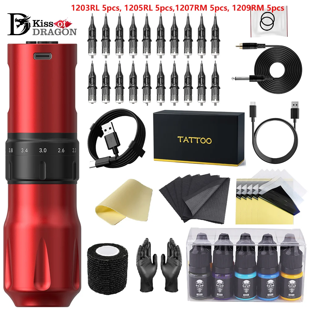  مجموعة أدوات الوشم اللاسلكية لآلة الوشم، مجموعة أقلام الوشم الدائم بدون قلب، قابلة للتعديل 2.0-4.2 مم #1