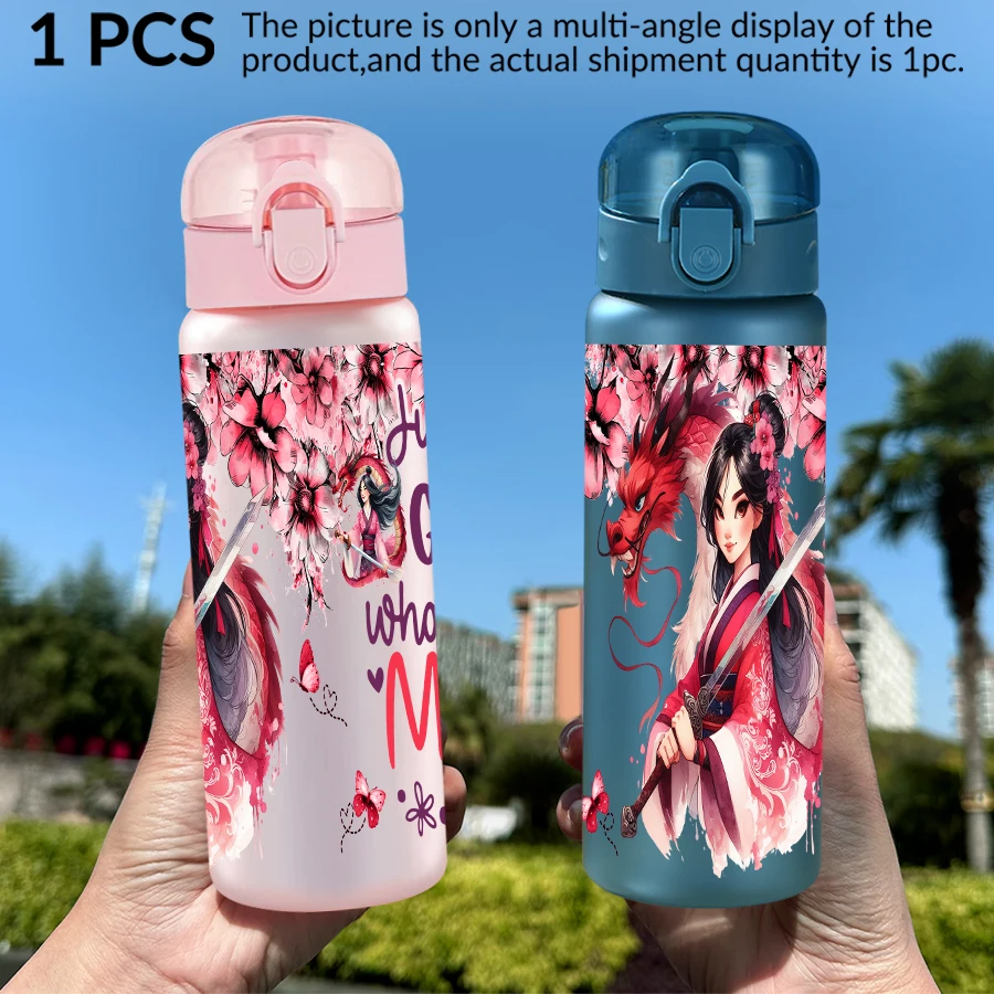 1pc disney flores mulan padrão 26oz garrafa de água de plástico esportes ao ar livre copo de água aniversário/regresso a casa presente