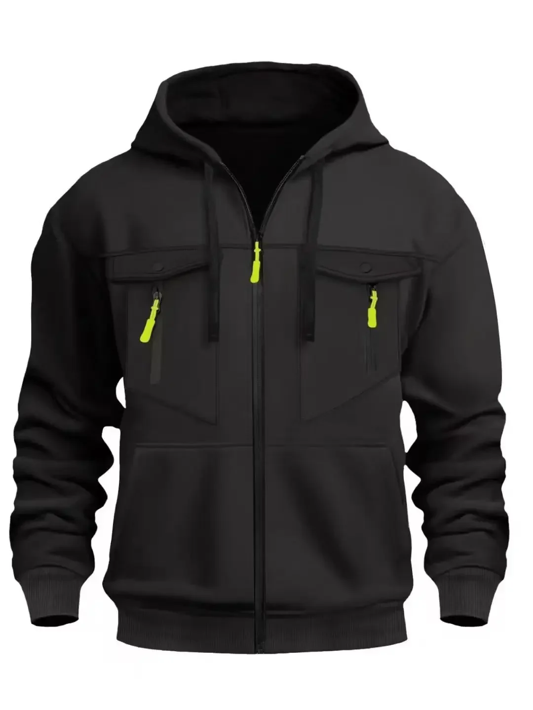 Autumn and Winter New Men's Chest Zipper Pocket Button Hoodie Fashion Casual Outdoor Sports Running Jacket