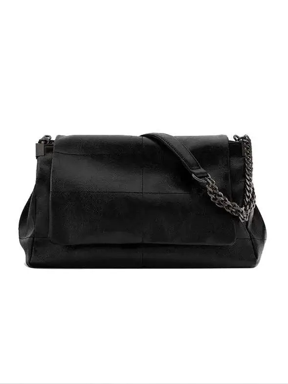 Za Quality Women's Bag 2025 New Versatile Black Commuter Large Capacity Chain Single Shoulder Underarm Bag Tote Bag Leather
