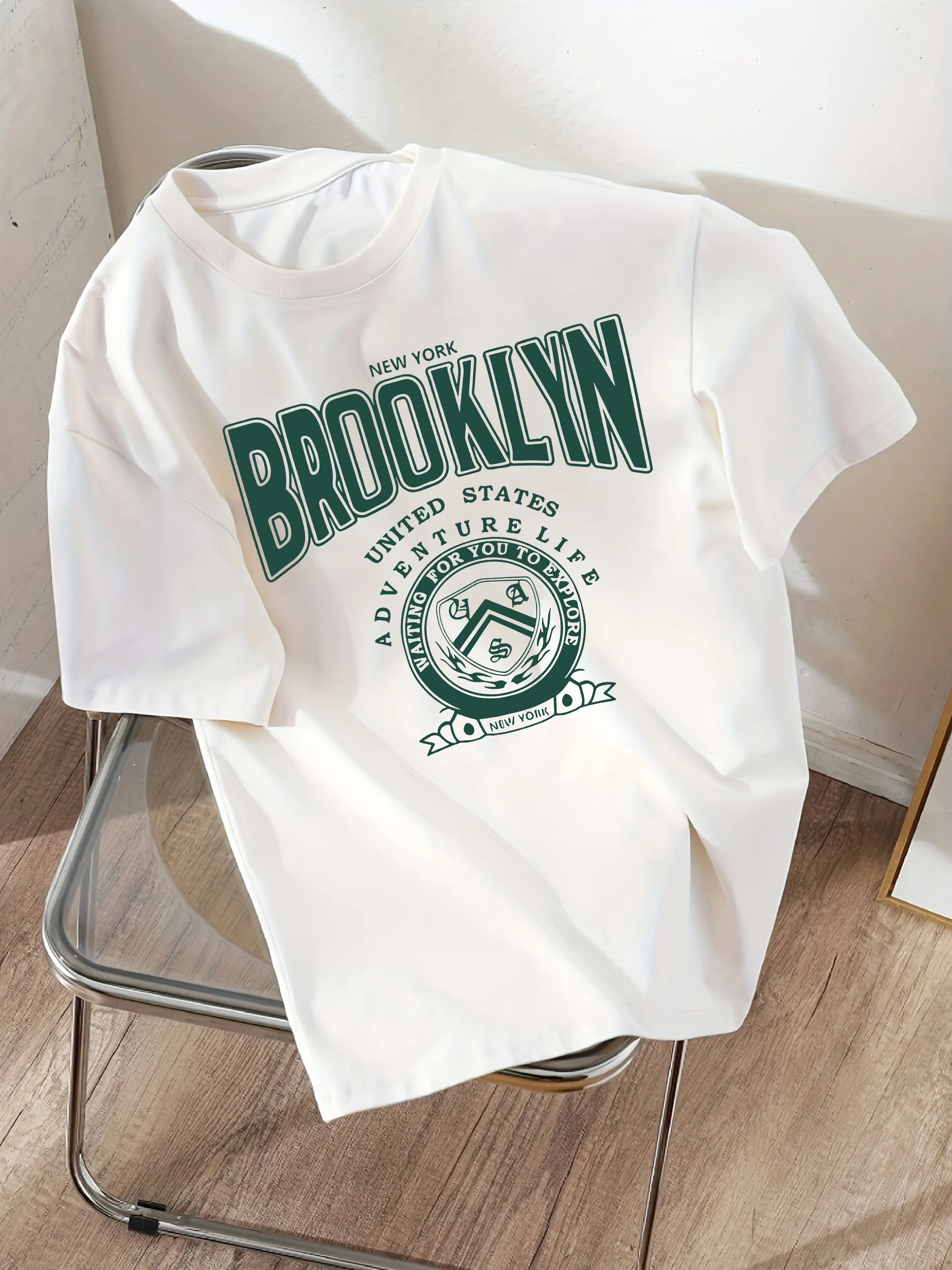 مطبوعة الكتف تي شيرت قصير الأكمام طاقم الرقبة عارضة أعلى الربيع / الصيف الملابس النسائية الاتجاه الموضة #1