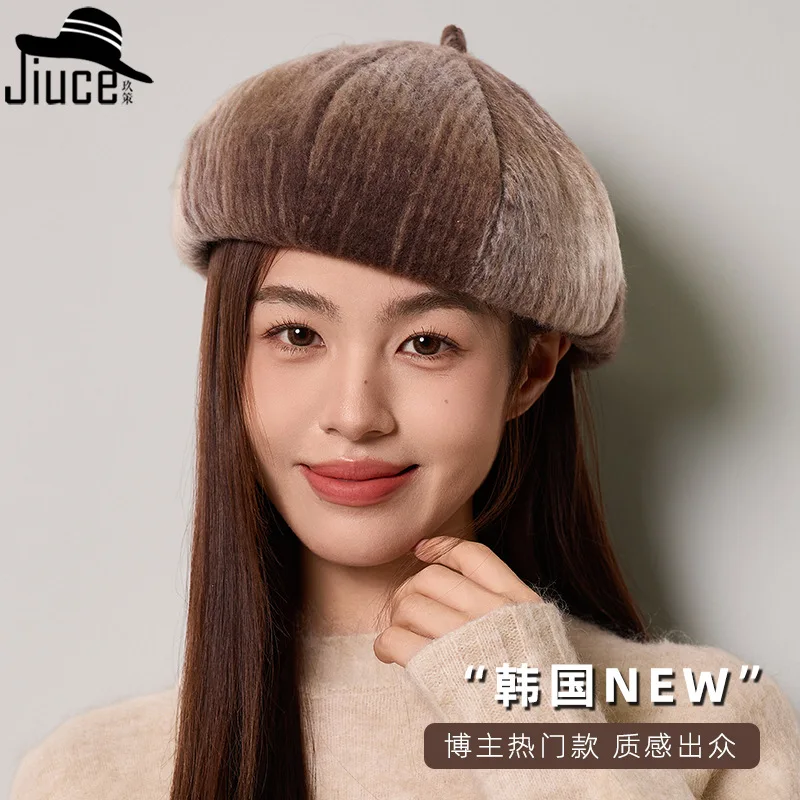 Retro versátil gradiente boina outono inverno chapéu feminino high-end octogonal chapéu quente pintor boina gorro newsboy boné 4m718