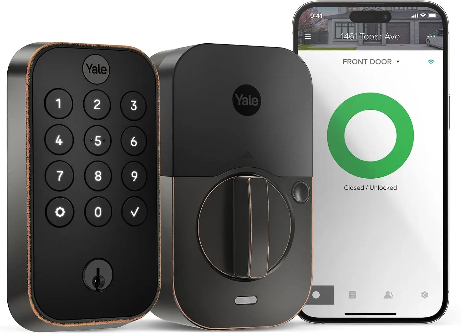 Wi-Fi Connected Physical Keypad, Bronze Smart Entry Door Lock with Back-Up Key