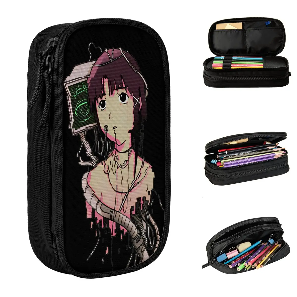 Serial Experiments Lain Sci Fi Pencil Case Anime Pencilcases Pen for Student Large Storage Bag Students School Gift Stationery