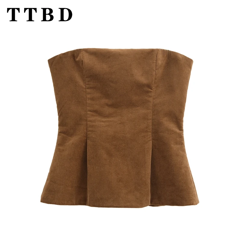 TTBD 2024 New Autumn Woman's Casual Fashion Sleeveless Short Gilet Vest Women Clothing Vintage Ruffles zipper Solid Color Top