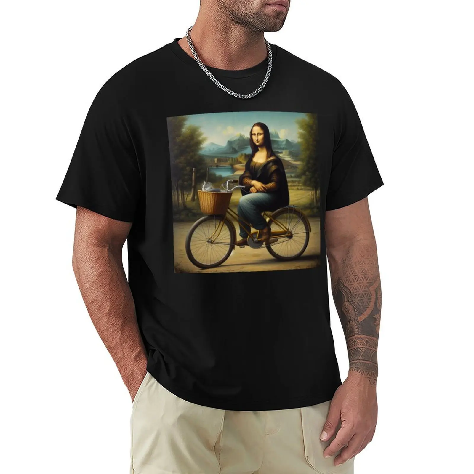 

Mona Lisa Leonardo Da Vinci Funny art parody T-Shirt Blouse for a boy hippie clothes Luxury man men graphic t shirts