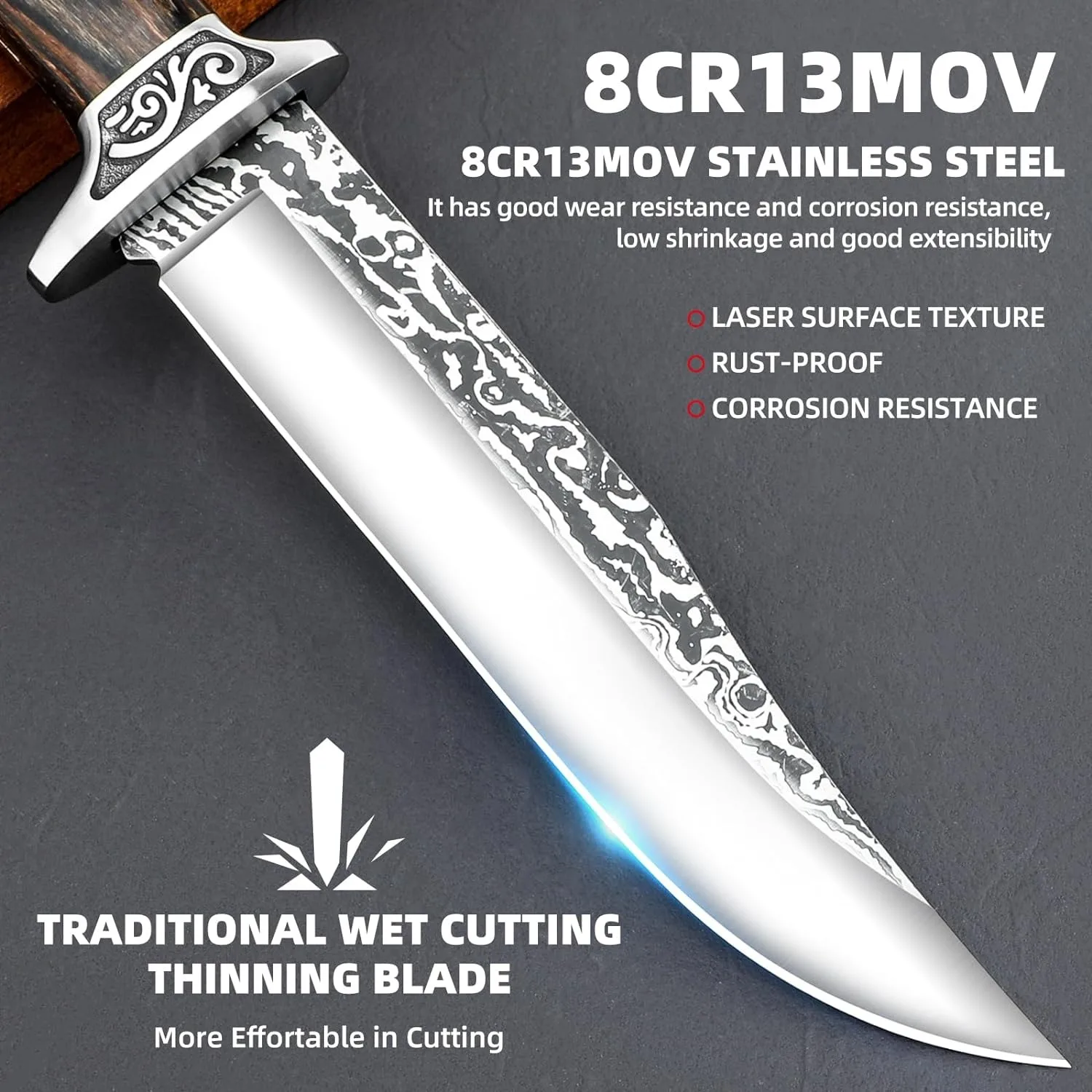 9.4 Inch EDC Camping Kitchen Knife Stainless Steel Outdoor Survival Knife With Scabbard Military Tactical Knife For Self Defense